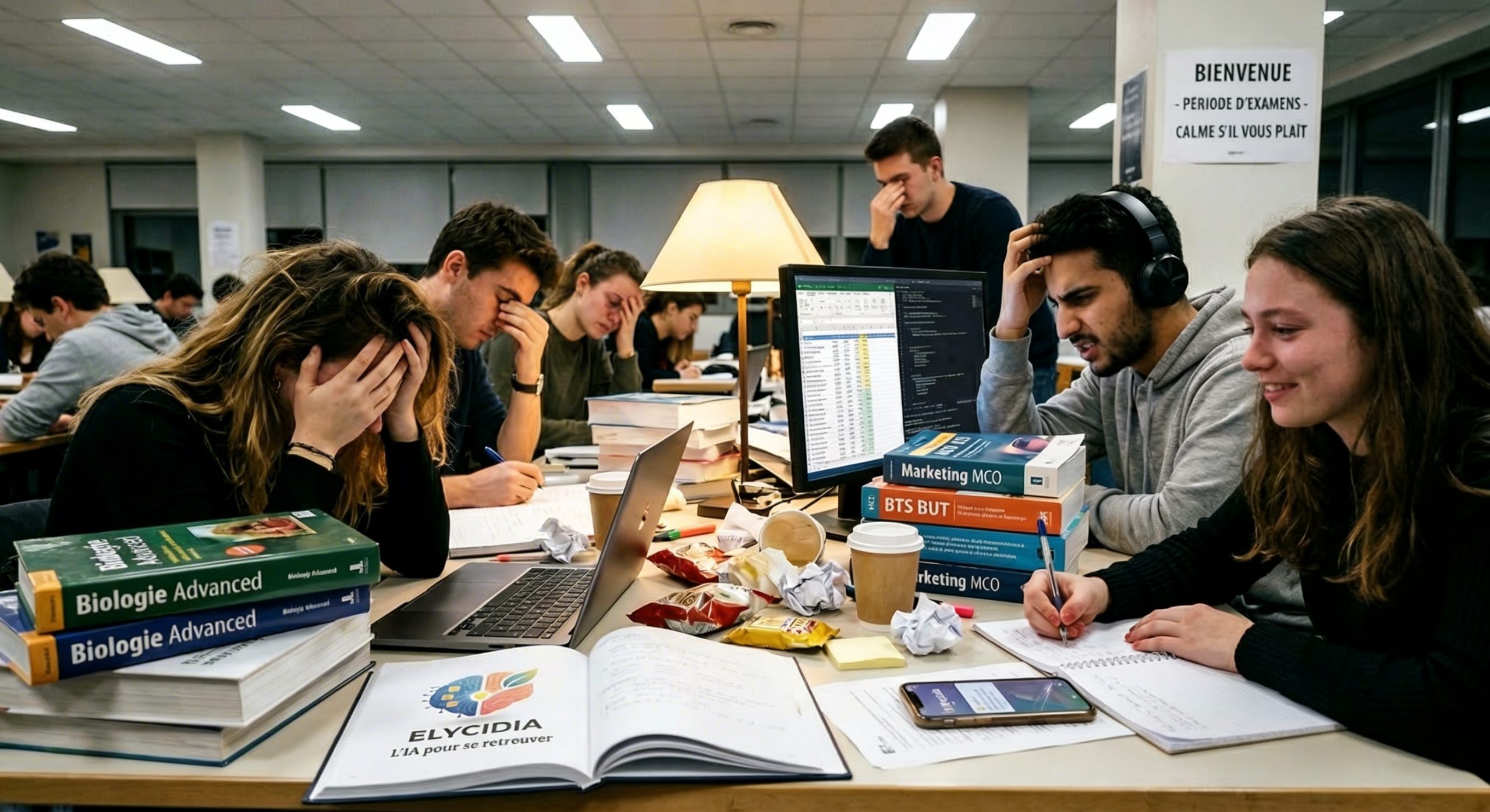 Organisation des pensées via l'intelligence artificielle Elycidia pour réduire le stress et structurer le flux d'informations numérique.